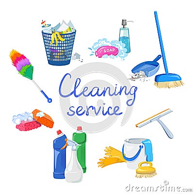 Cleaning service elements isolated Vector Illustration