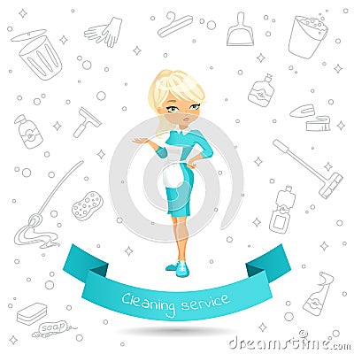 Cleaning service girl Vector Illustration