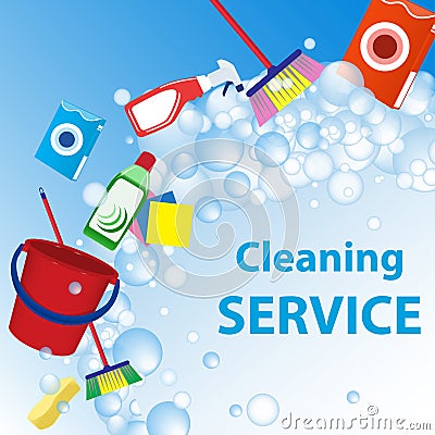 Cleaning service illustration. Poster template for house cleaning services. Vector Illustration