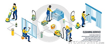 Cleaning Service Isometric Infographics Vector Illustration