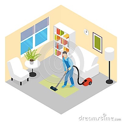 Cleaning Service Isometric Scene Vector Illustration