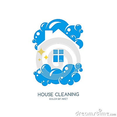 Cleaning service logo, emblem or icon design template. Clean house isolated illustration. Vector Illustration