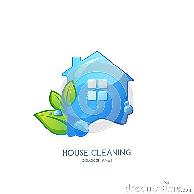 Cleaning service logo, emblem or icon design template. Clean house isolated illustration. Vector Illustration