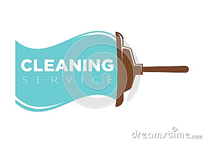 Cleaning service logo label with mop and water trace Vector Illustration