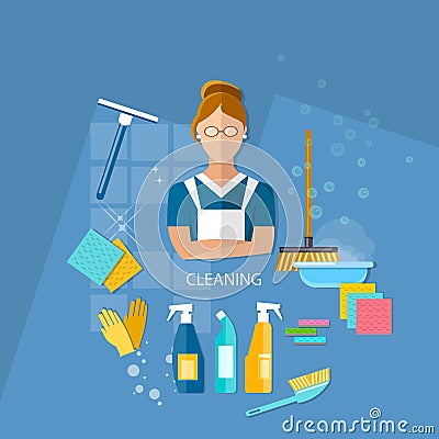 Cleaning service maid house cleaning Vector Illustration