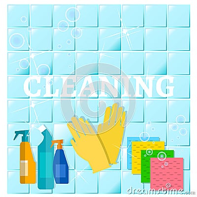 Cleaning service sanitation and hygiene cleaners yellow glove Vector Illustration