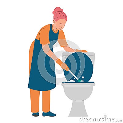 Cleaning service worker washing toilet vector isolated Vector Illustration