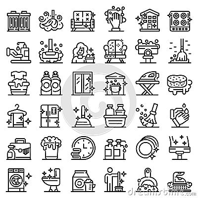 Cleaning services icons set, outline style Vector Illustration