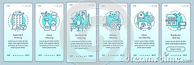 Cleaning services onboarding mobile app page screen, linear concepts Vector Illustration