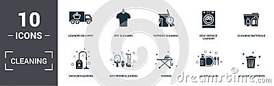 Cleaning set icons collection. Includes simple elements such as Loundry Delivery, Dry Cleaning, Express Cleaning, Self-Service Stock Photo
