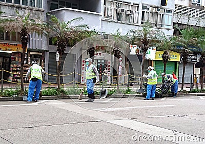 Cleaning of Street in Hong Kong Editorial Stock Photo