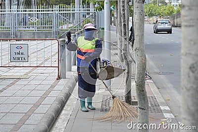 Cleaning streets in Bangkok Editorial Stock Photo