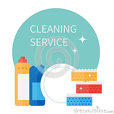 Cleaning supplies and household equipment tools. Janitorial service vector icons set. Vector Illustration