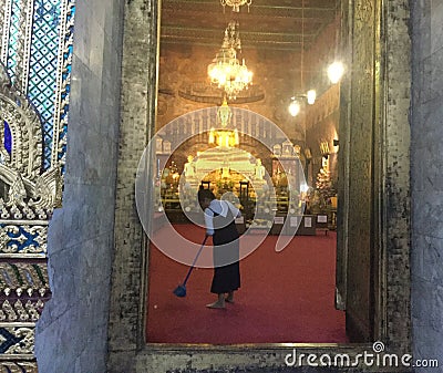 Cleaning in Temple of Prosperity, Wat Rakang, Bangkok Editorial Stock Photo