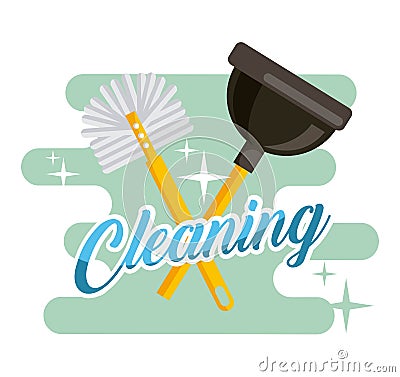 Cleaning toilet brush and plunger supplies Vector Illustration