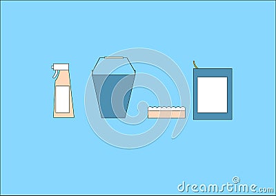 Cleaning tool set on a blue background Vector Illustration