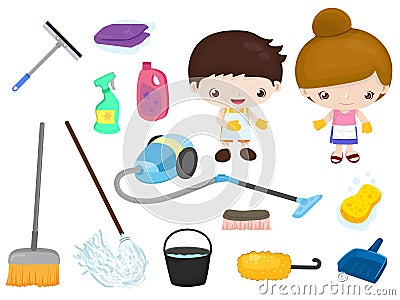 Cleaning tools - kids set Vector Illustration