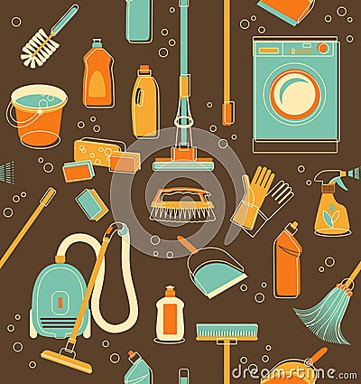 Cleaning tools seamless background Vector Illustration