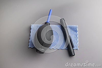 Cleaning tools or cleaning set to keep camera lenses clean Stock Photo