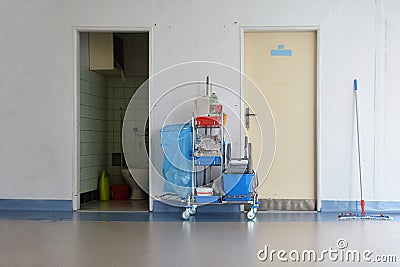 A cleaning trolley on the hospital hall Stock Photo