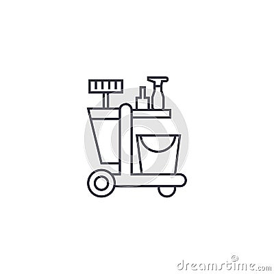 cleaning trolley vector line icon, sign, illustration on background, editable strokes Vector Illustration