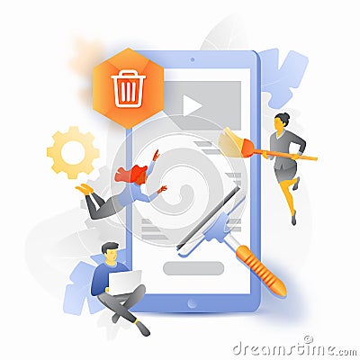 Cleaning Up Bad Data of Mobile Phone Vector Illustration