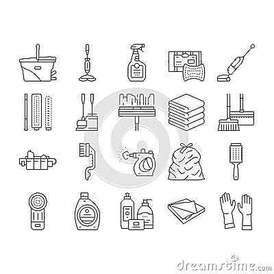 Cleaning And Washing Accessories Icons Set Vector . Vector Illustration