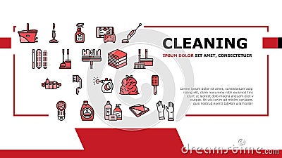 Cleaning And Washing Accessories Landing Header Vector Vector Illustration