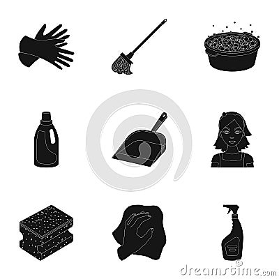 Cleaning, washing and everything connected with it. A set of icons for cleaning. Cleaning and maid icon in set Vector Illustration