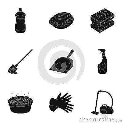 Cleaning, washing and everything connected with it. A set of icons for cleaning. Cleaning and maid icon in set Vector Illustration