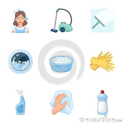 Cleaning, washing and everything connected with it. A set of icons for cleaning. Cleaning and maid icon in set Vector Illustration