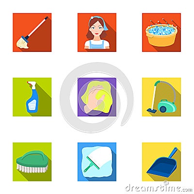 Cleaning, washing and everything connected with it. A set of icons for cleaning. Cleaning and maid icon in set Vector Illustration
