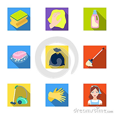 Cleaning, washing and everything connected with it. A set of icons for cleaning. Cleaning and maid icon in set Vector Illustration