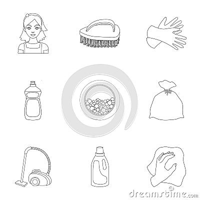 Cleaning, washing and everything connected with it. A set of icons for cleaning. Cleaning and maid icon in set Vector Illustration