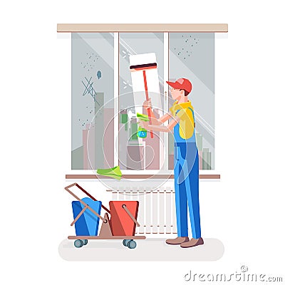 Cleaning the window Vector Illustration