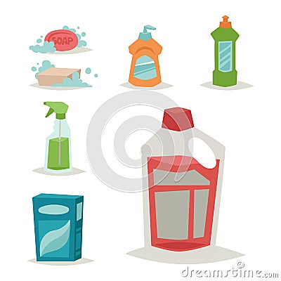 Cleanser bottle chemical housework product care wash equipment cleaning liquid flat vector illustration. Vector Illustration