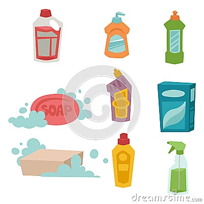 Cleanser bottle chemical housework product care wash equipment cleaning liquid flat vector illustration. Vector Illustration