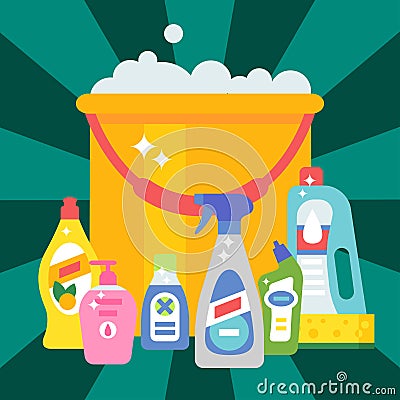 Cleanser bottle chemical housework product care wash equipment cleaning liquid flat vector illustration. Vector Illustration