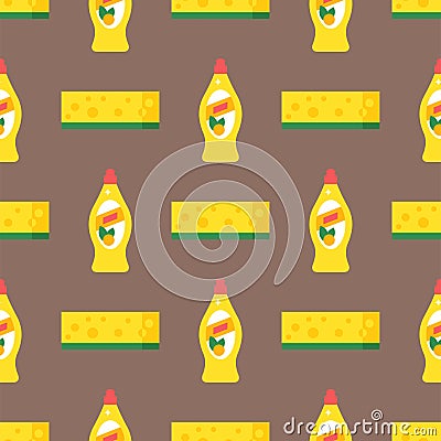 Cleanser bottle chemical housework product seamless pattern wash equipment cleaning flat vector illustration. Vector Illustration