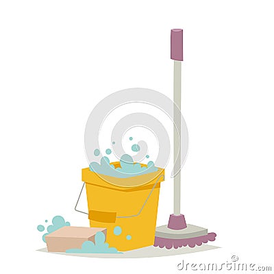 Cleanser brush chemical housework product care wash equipment cleaning liquid flat vector illustration. Vector Illustration