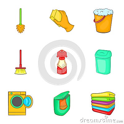 Cleansing icons set, cartoon style Vector Illustration