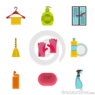 Cleansing icons set, flat style Vector Illustration