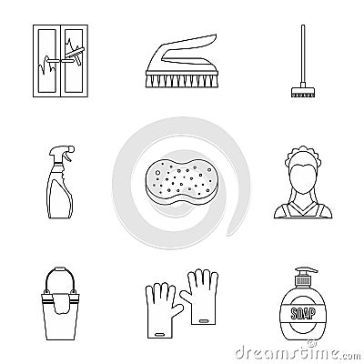 Cleansing icons set, outline style Vector Illustration