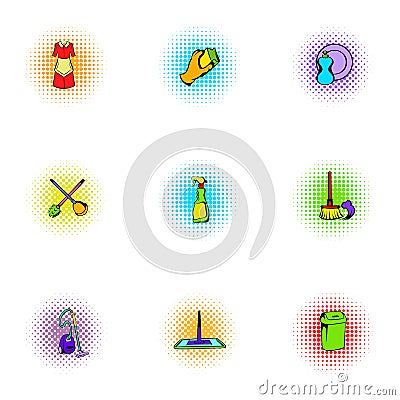 Cleansing icons set, pop-art style Vector Illustration