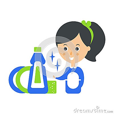 Cleanup Service Maid And Clean Dishes, Cleaning Company Infographic Illustration Vector Illustration