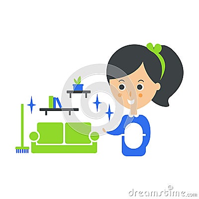 Cleanup Service Maid And Clean Living Room, Cleaning Company Infographic Illustration Vector Illustration