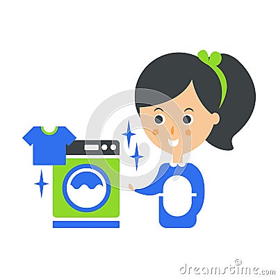 Cleanup Service Maid And Washing Machine Laundry, Cleaning Company Infographic Illustration Vector Illustration