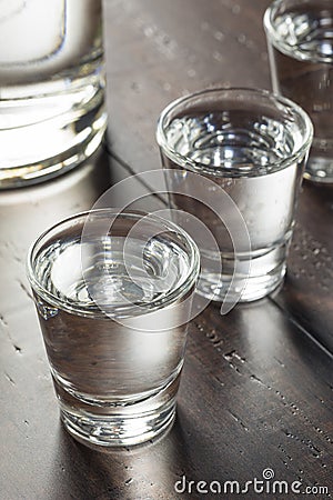 Clear Alcoholic Russian Vodka Shots Stock Photo