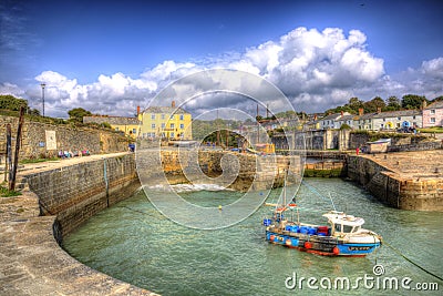 Clear blue sea in the Cornish harbour of Charlestown near St Austell Cornwall England UK in HDR Editorial Stock Photo