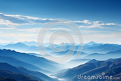 Clear blue sky frames a serene morning view of mountains Stock Photo